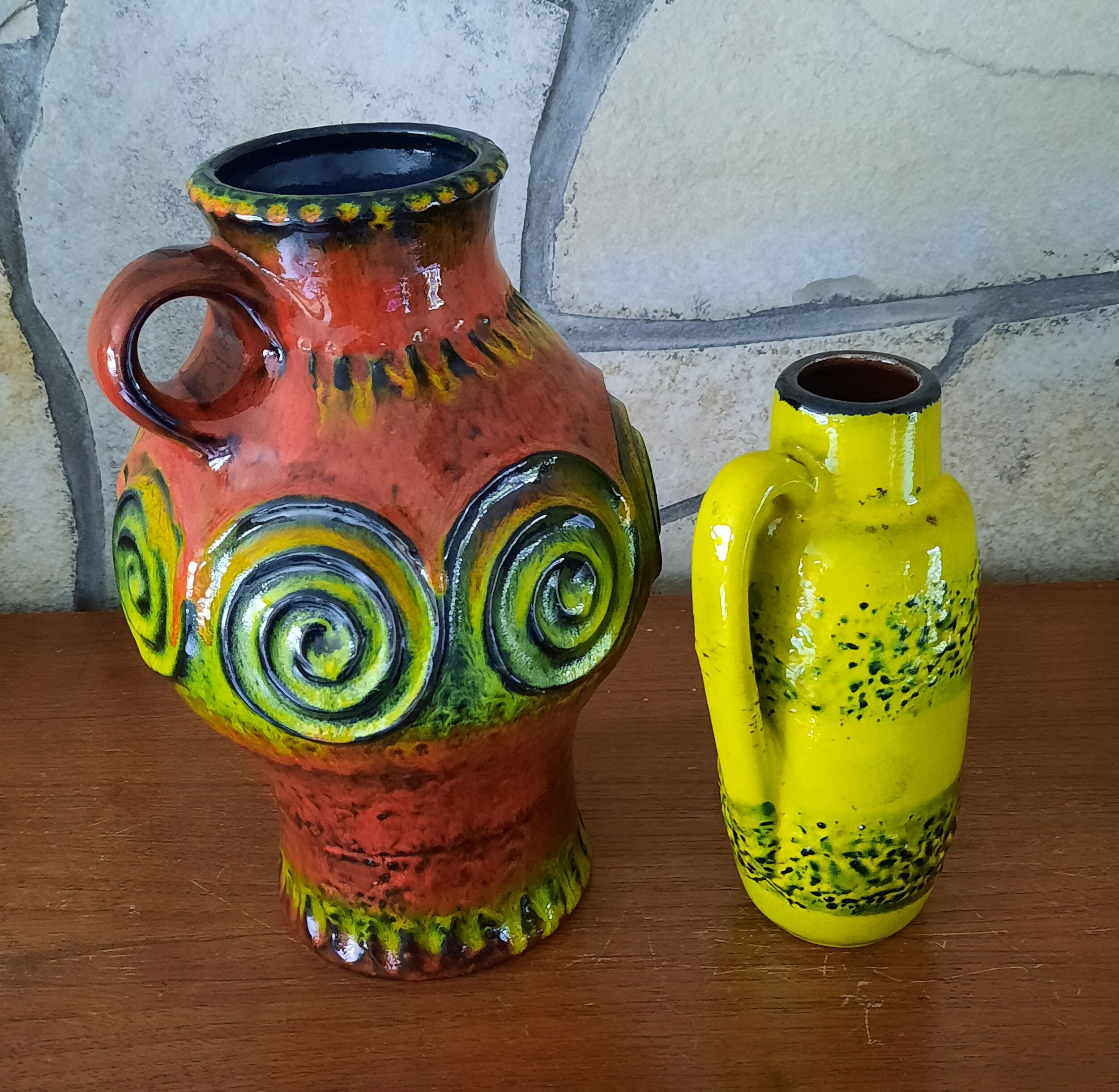Pair of vases 1970's fat lava retro design mid century