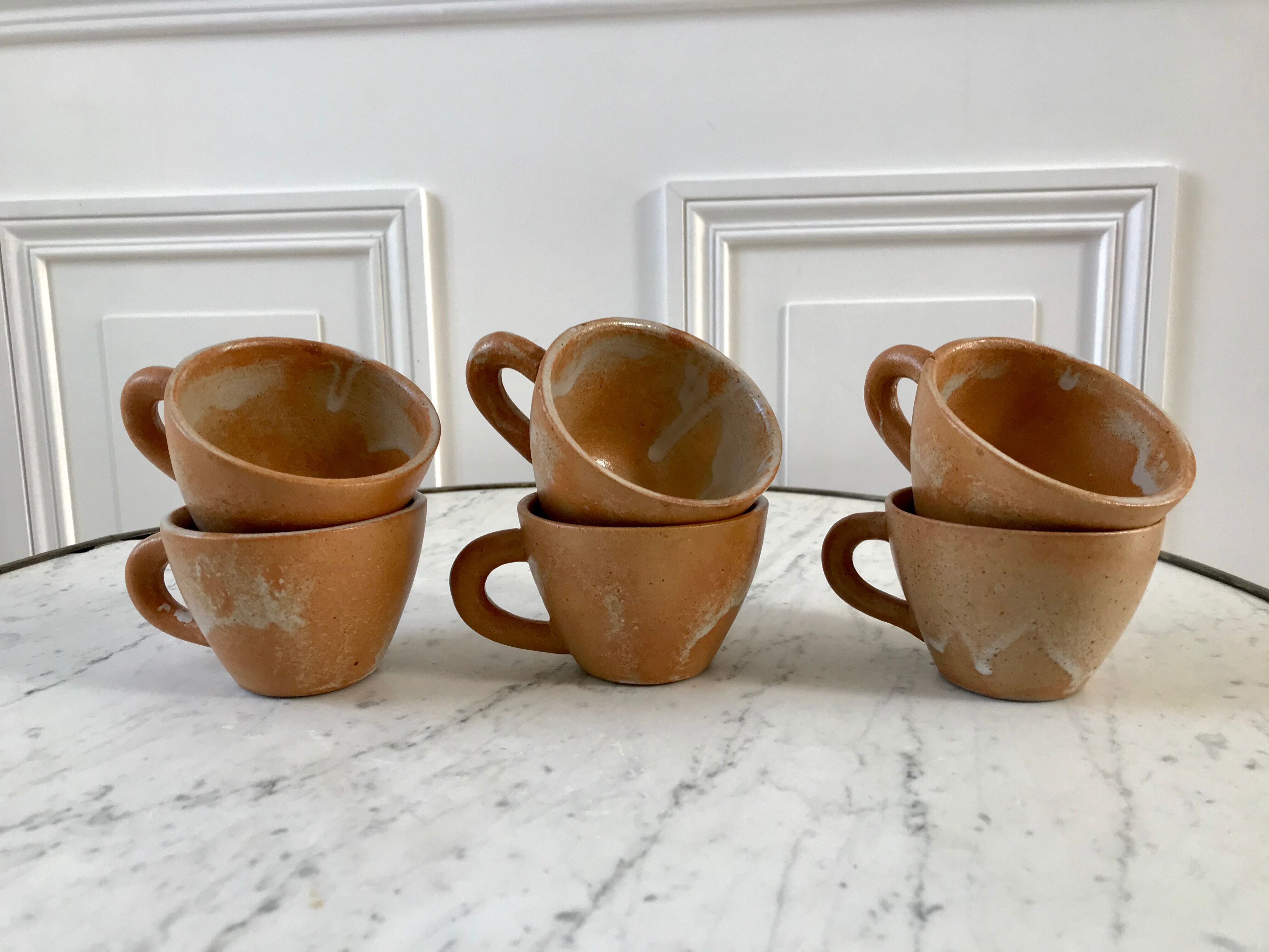 Lot de 6 tasses à café en grès artisanal années 70