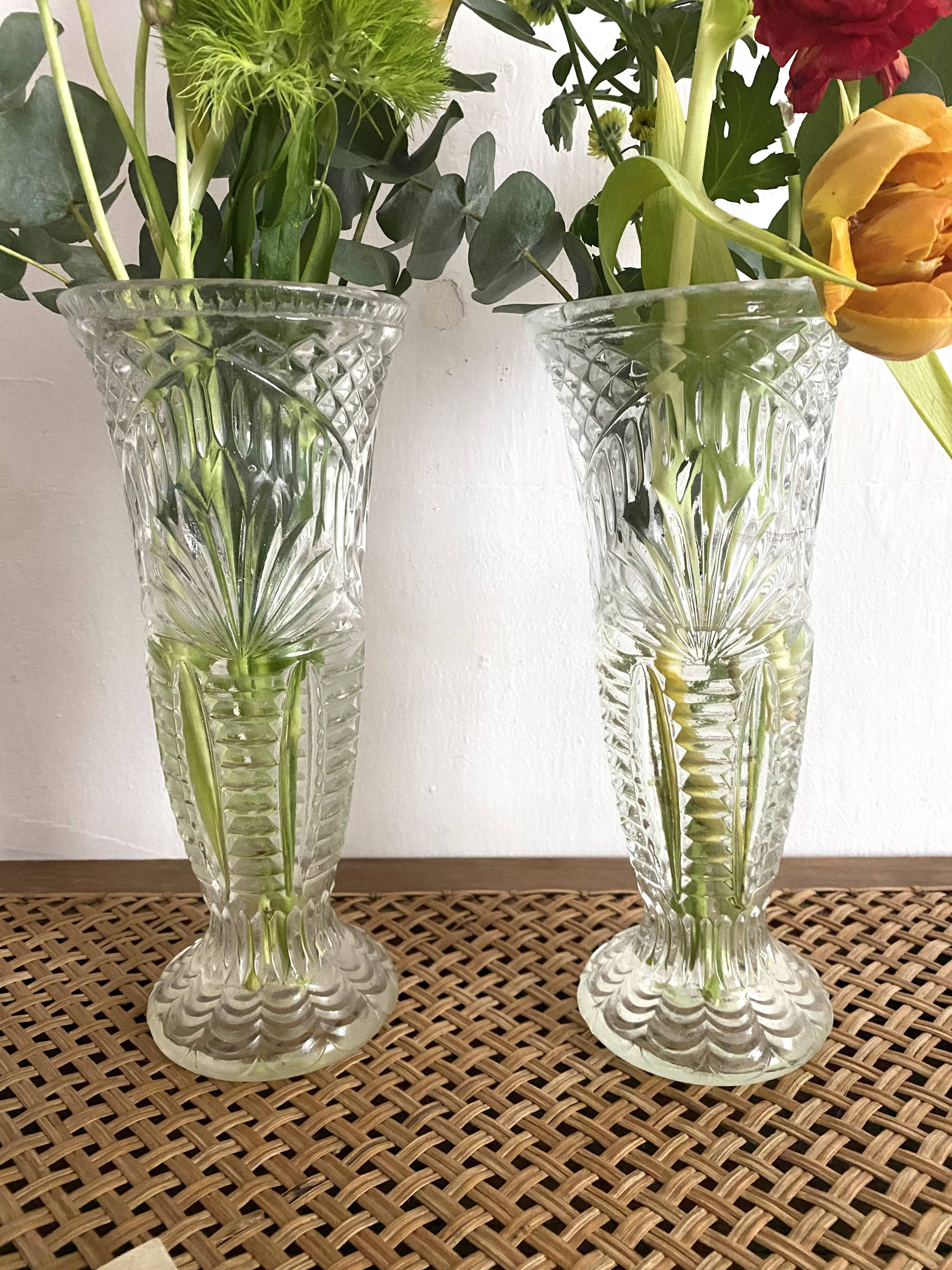 Pair of vintage molded glass vases