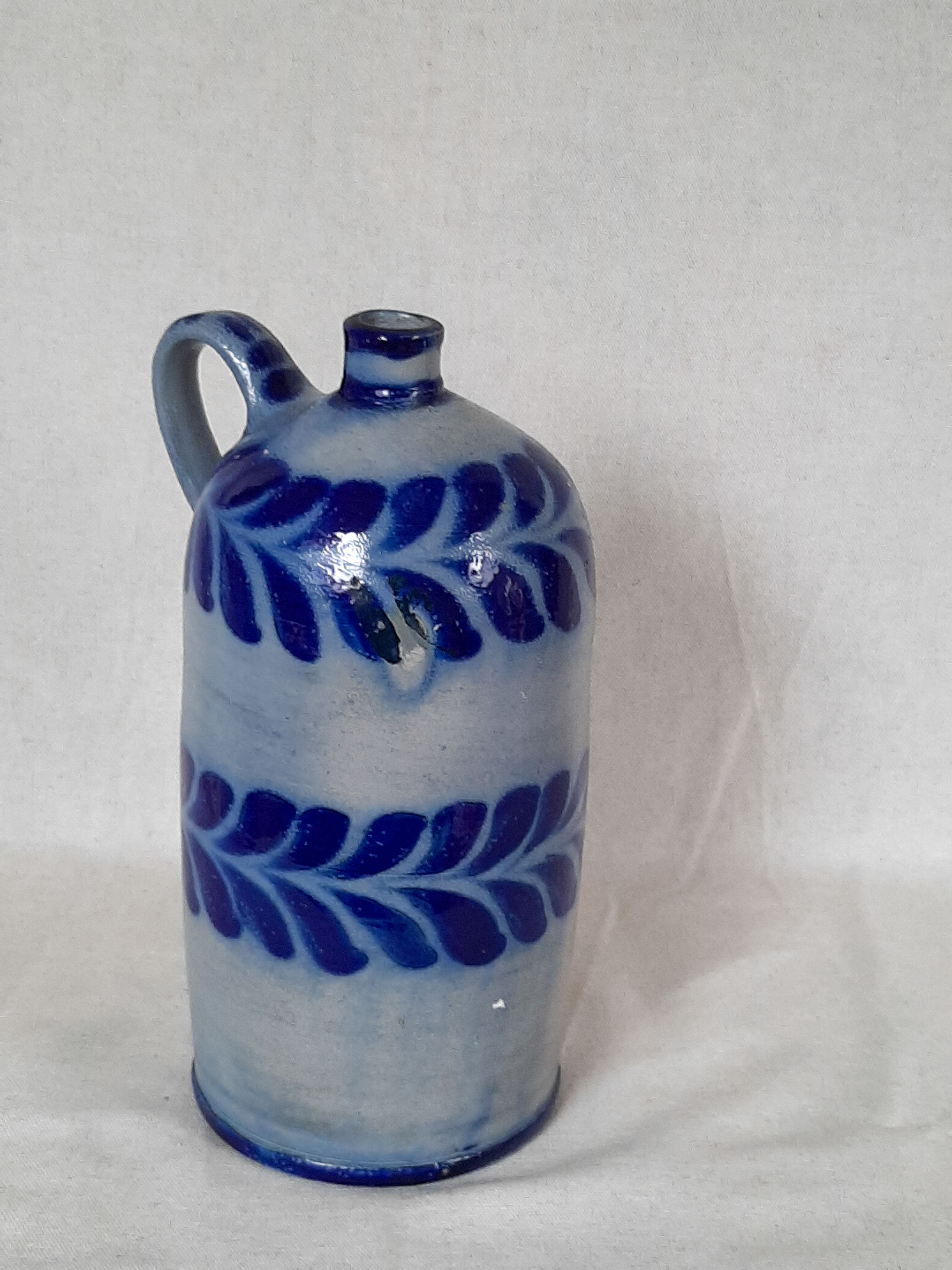 Blue stoneware bottle from Alsace, Schmitter pottery, Betschdorf.