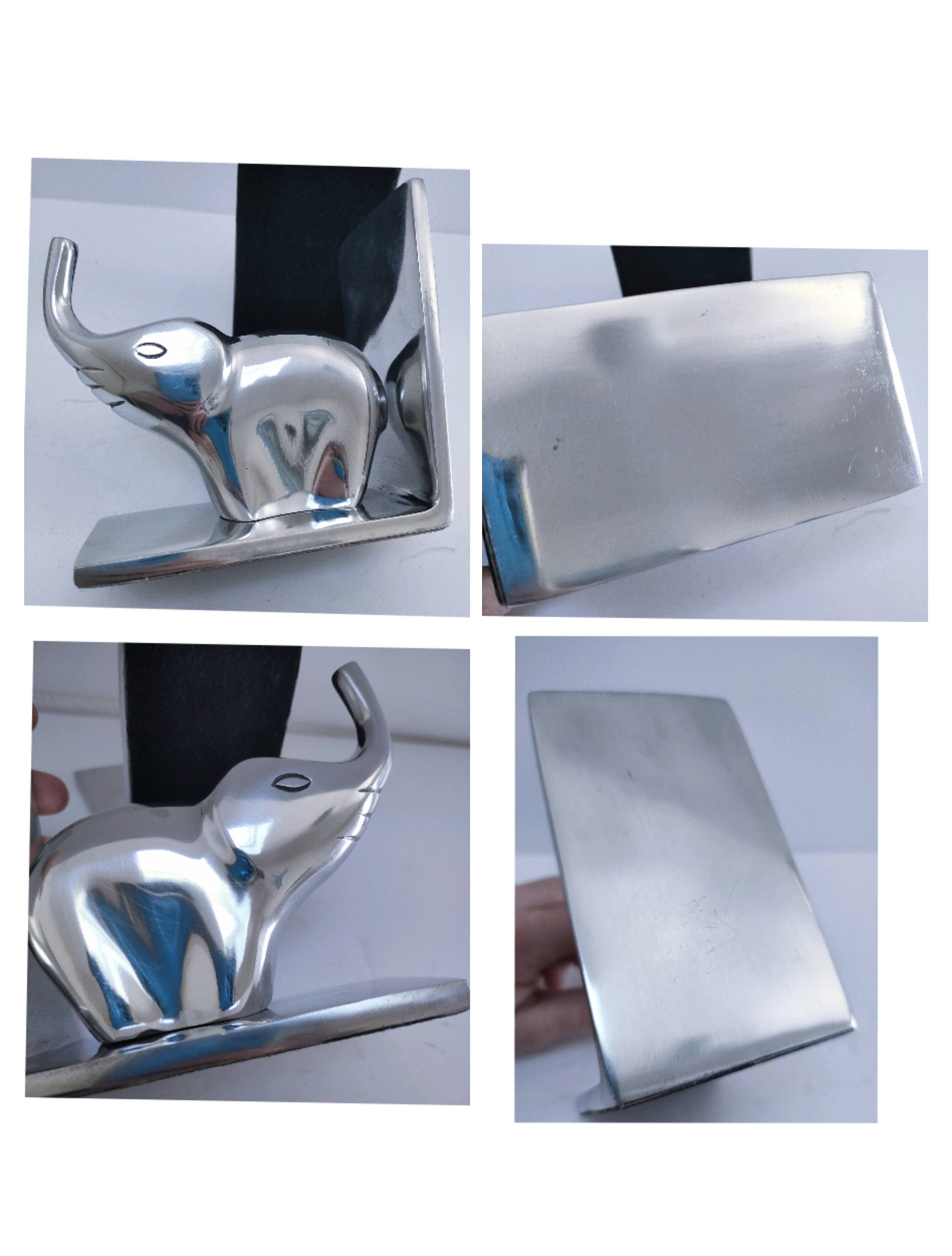 pair of stylised elephant bookends made of aluminium