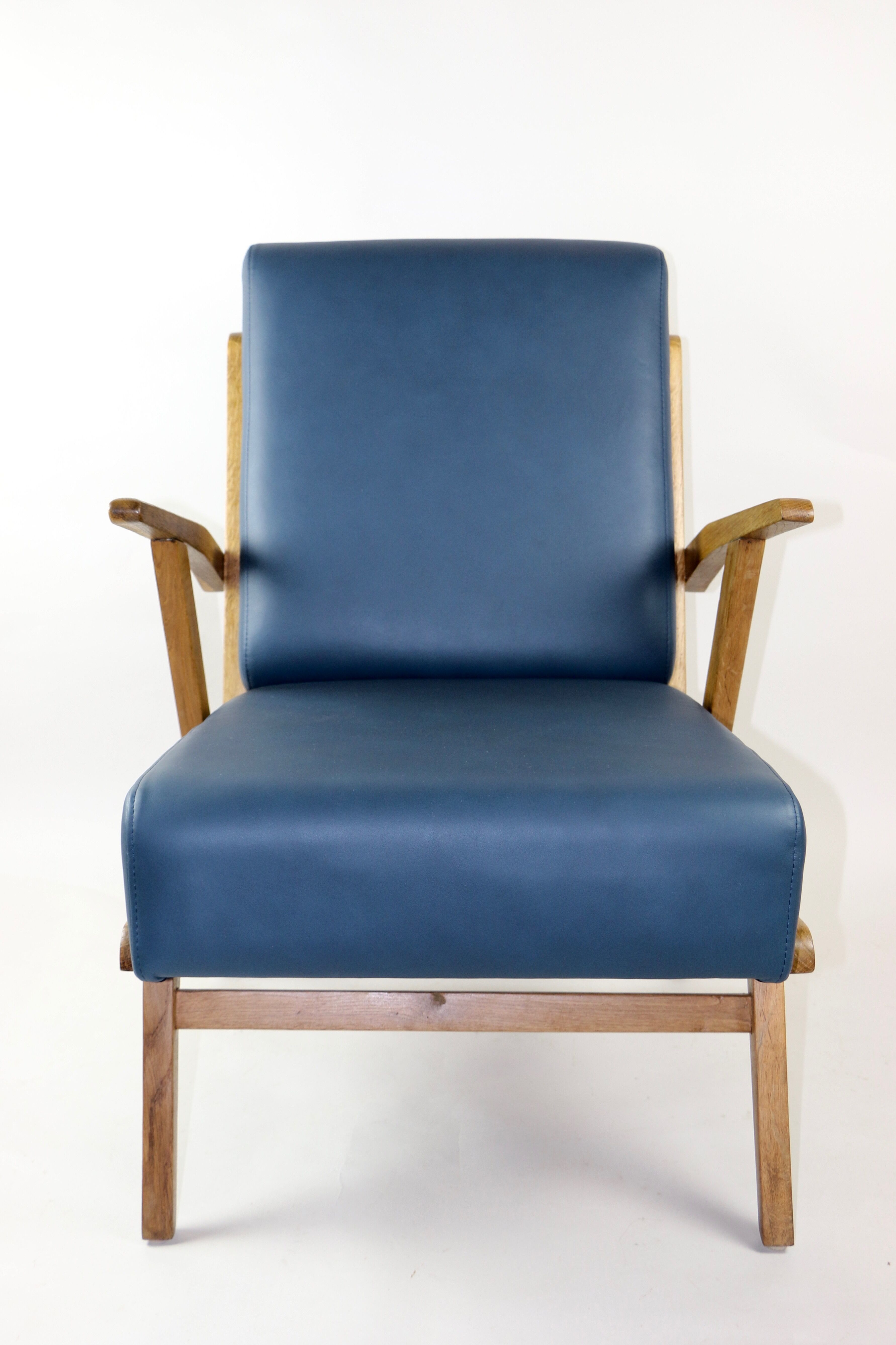 Fauteuil en cuir bleu des années 1970