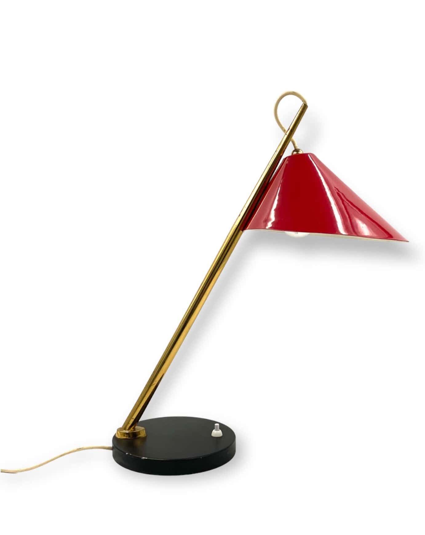 Mid-century red table lamp, Lumen Italy 1960s