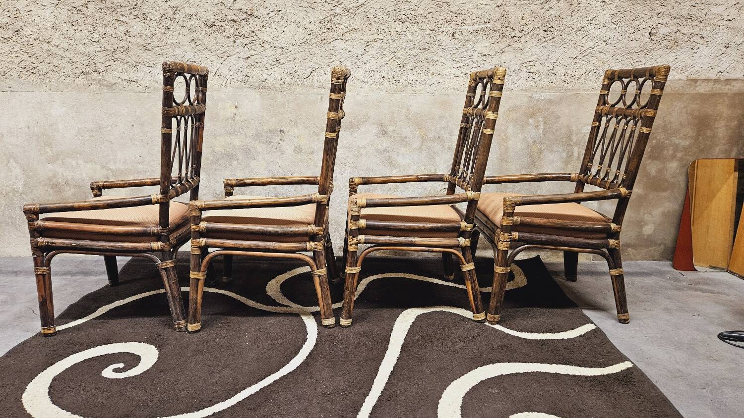 Set of 4 bamboo armchairs from the 80s