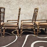 Set of 4 bamboo armchairs from the 80s