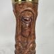 Sculptural copper umbrella stand with tribal faces, 1970s