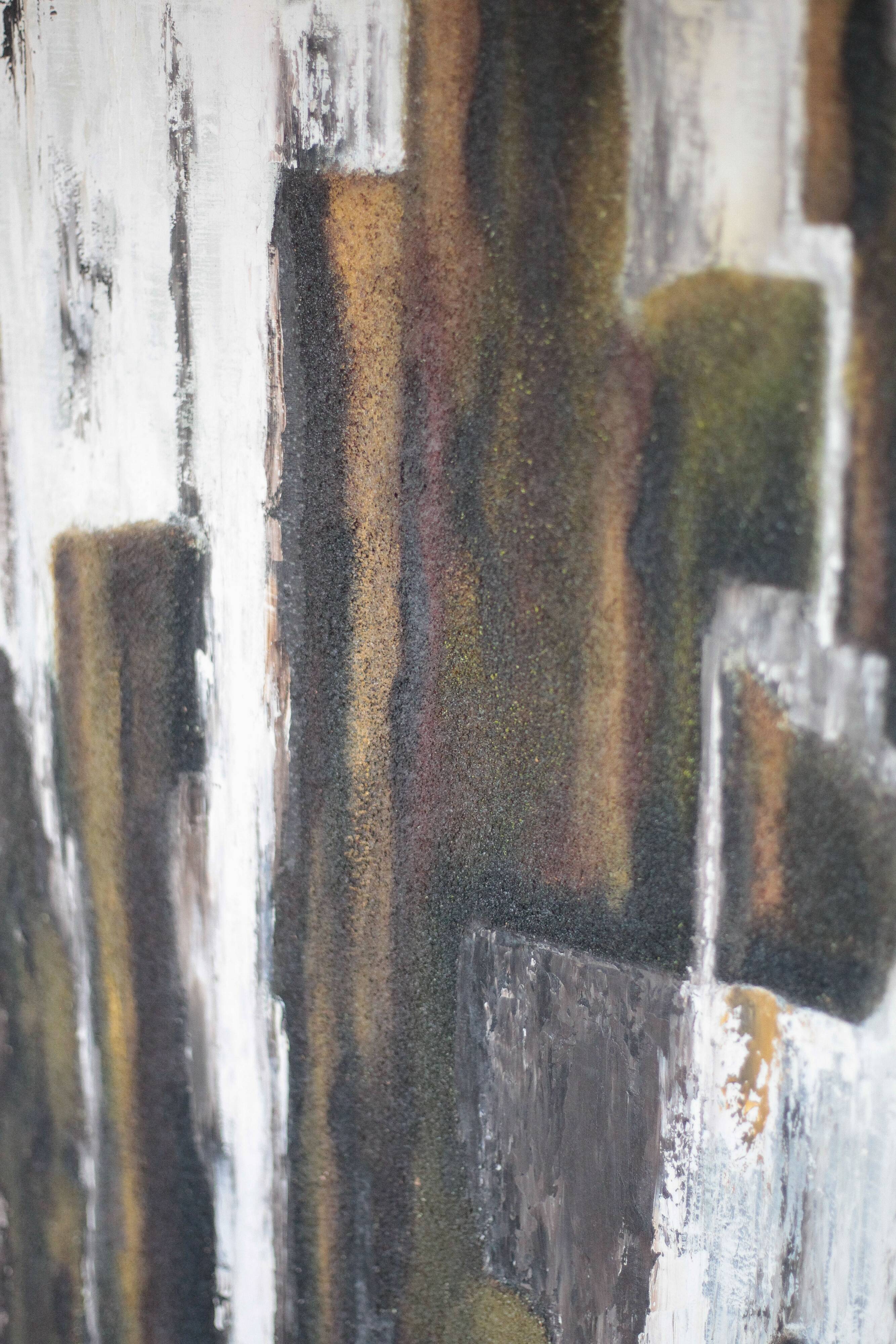 Abstract painting signed Besson Eric, canvas on wooden panel, wall decoration.