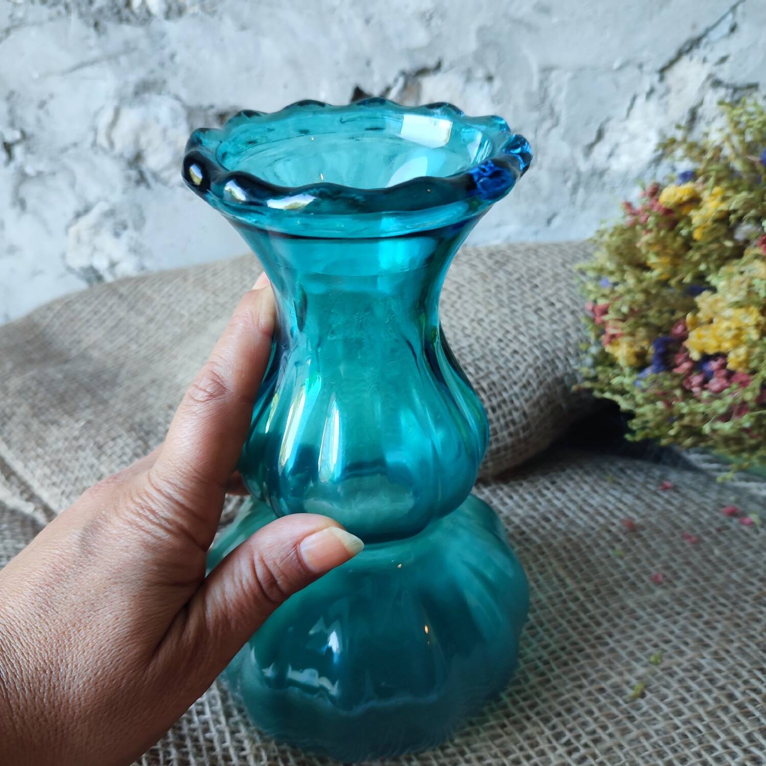 Vintage turquoise blue glass vase