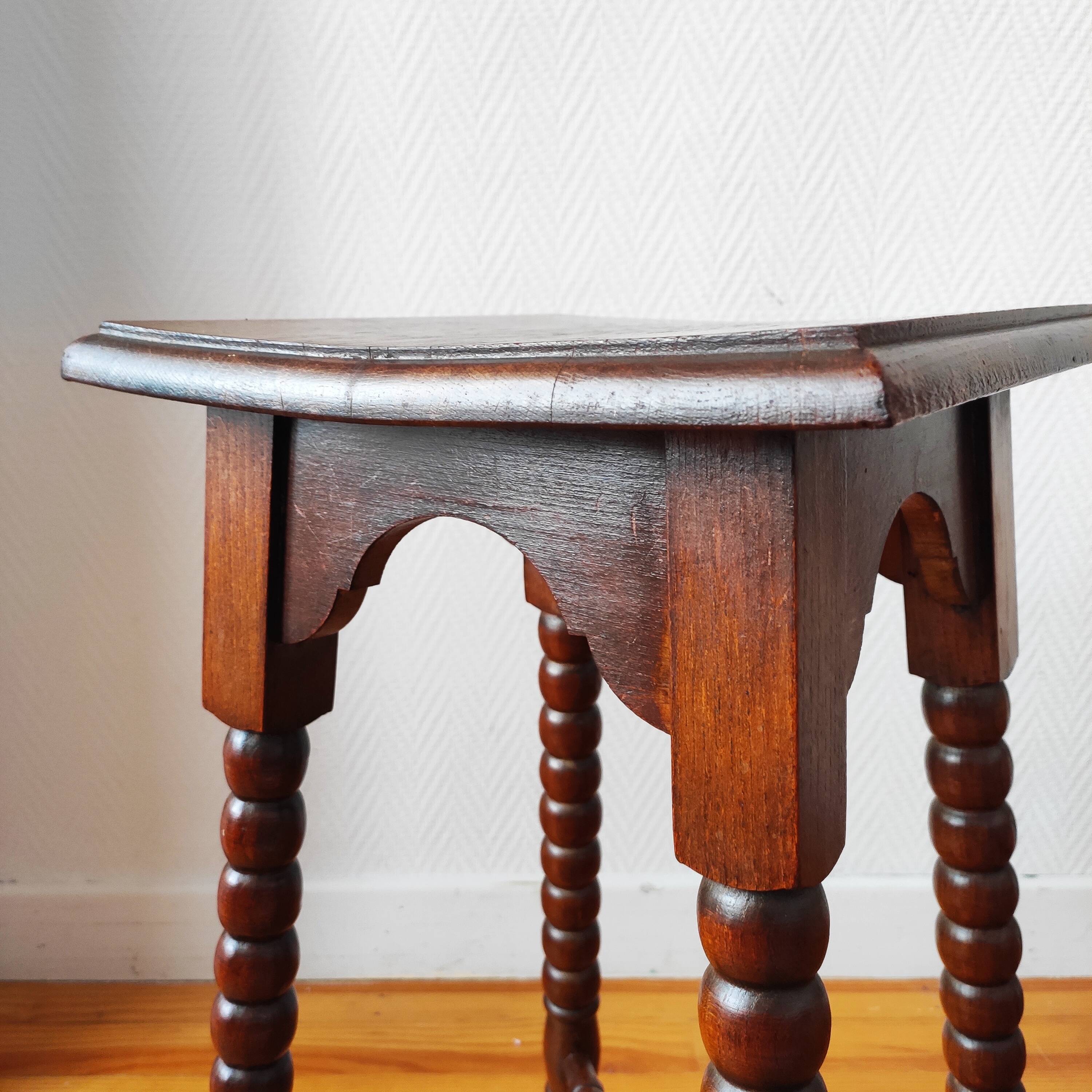 Antique turned wood spool stand