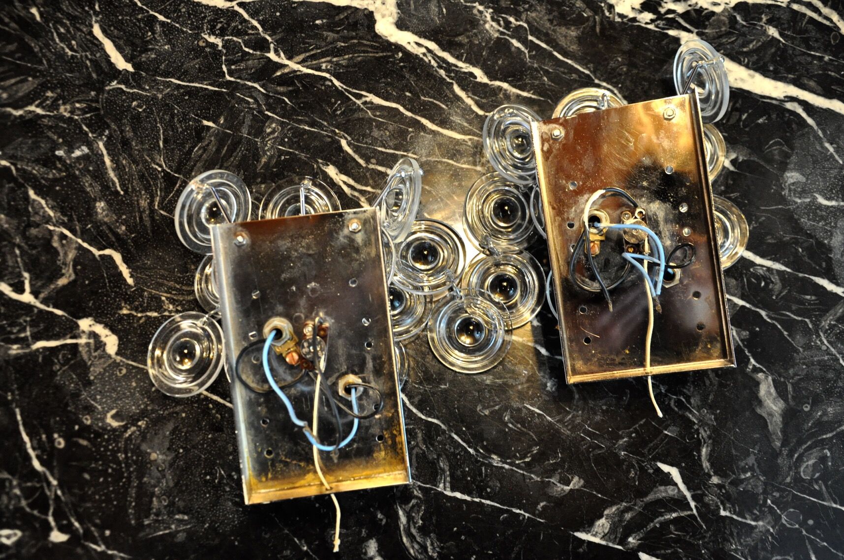 Pair of oscar torlasco wall lamps, murano glass, italy, 1970