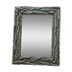 Old mirror, wooden bark frame with rustic patina, 65 cm by 50 cm