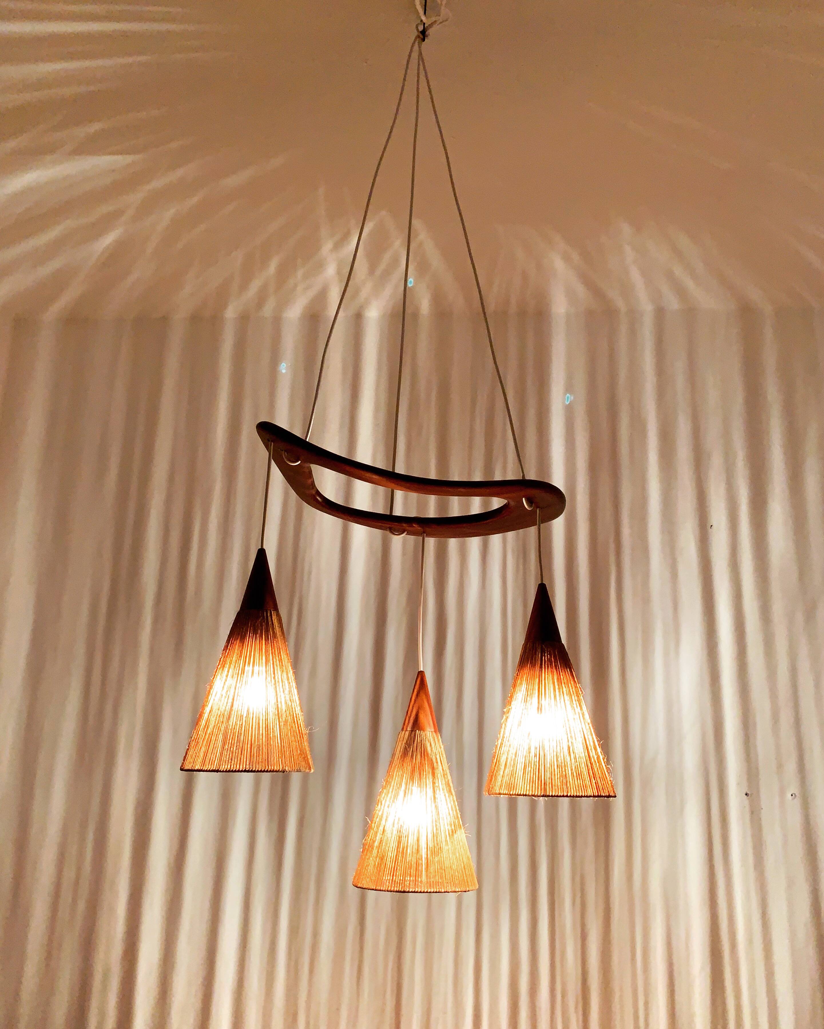 Teakwood and Sisal Cascading Lamp by Jean Rispal