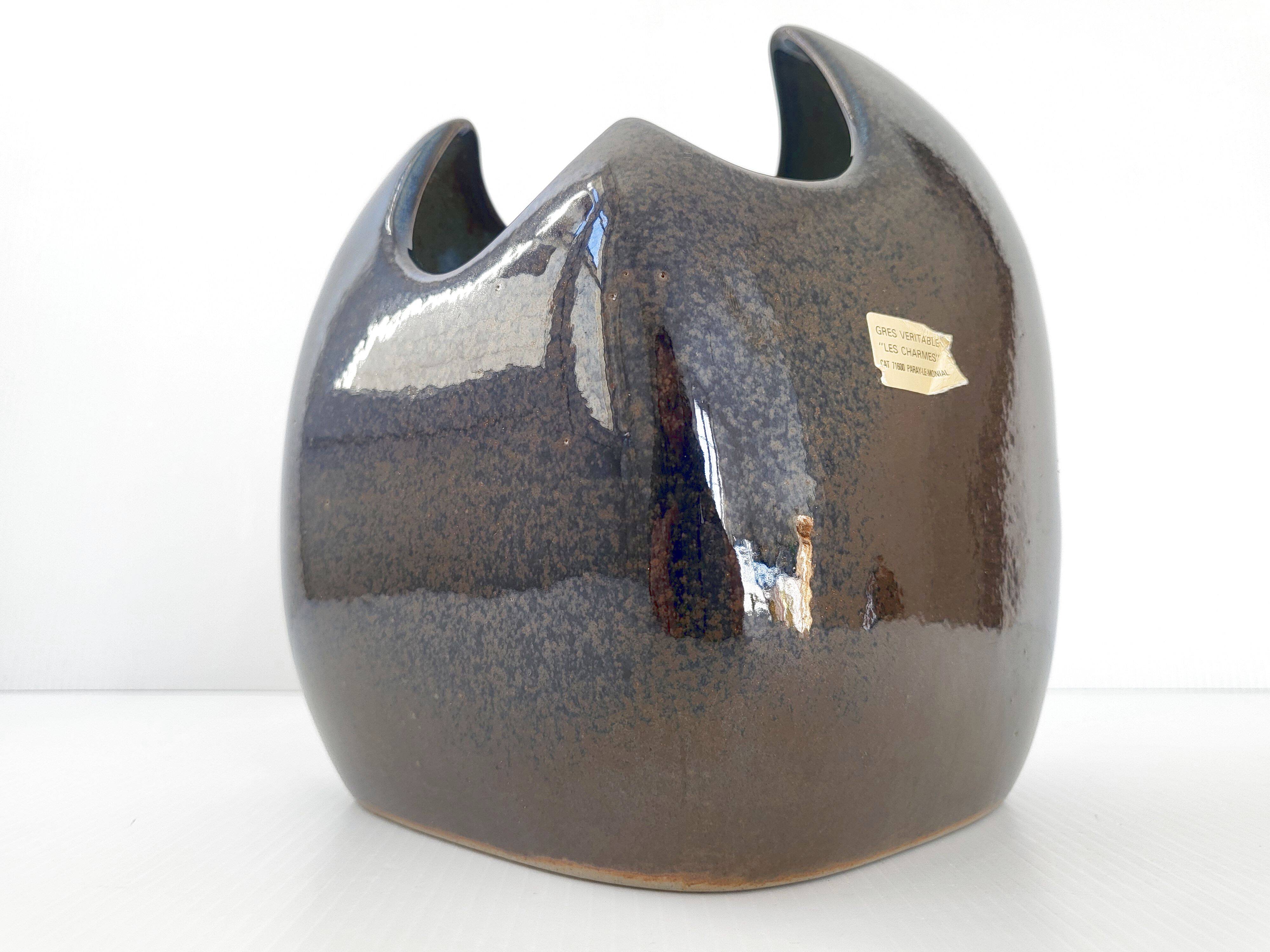 Vintage stoneware vase Les Charmes 1970