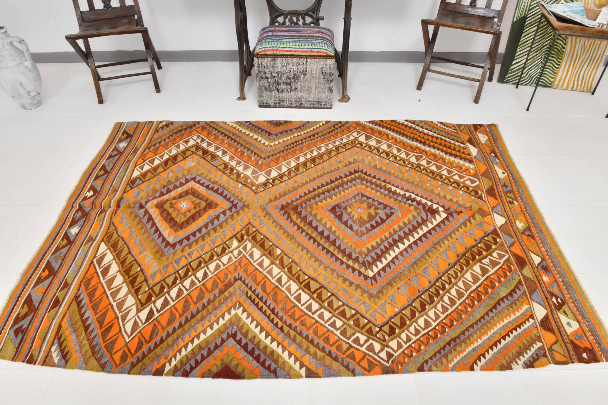 5x7 Rug For Living Room Scandinavian Vintage Kilim Rug, 155x224Cm SK 2309