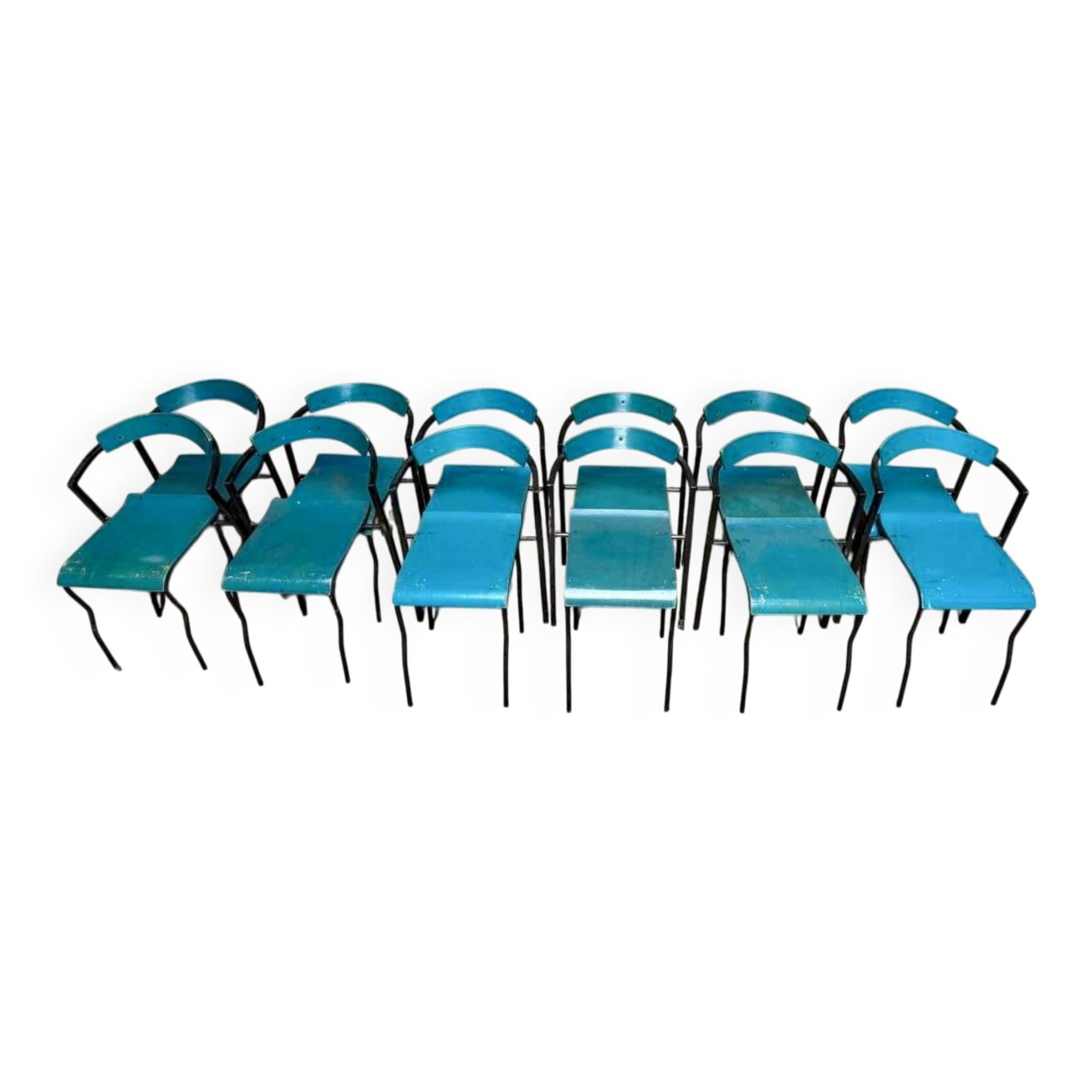 12 chaises bistrot bleues vintage