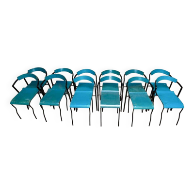 12 chaises bistrot bleues vintage
