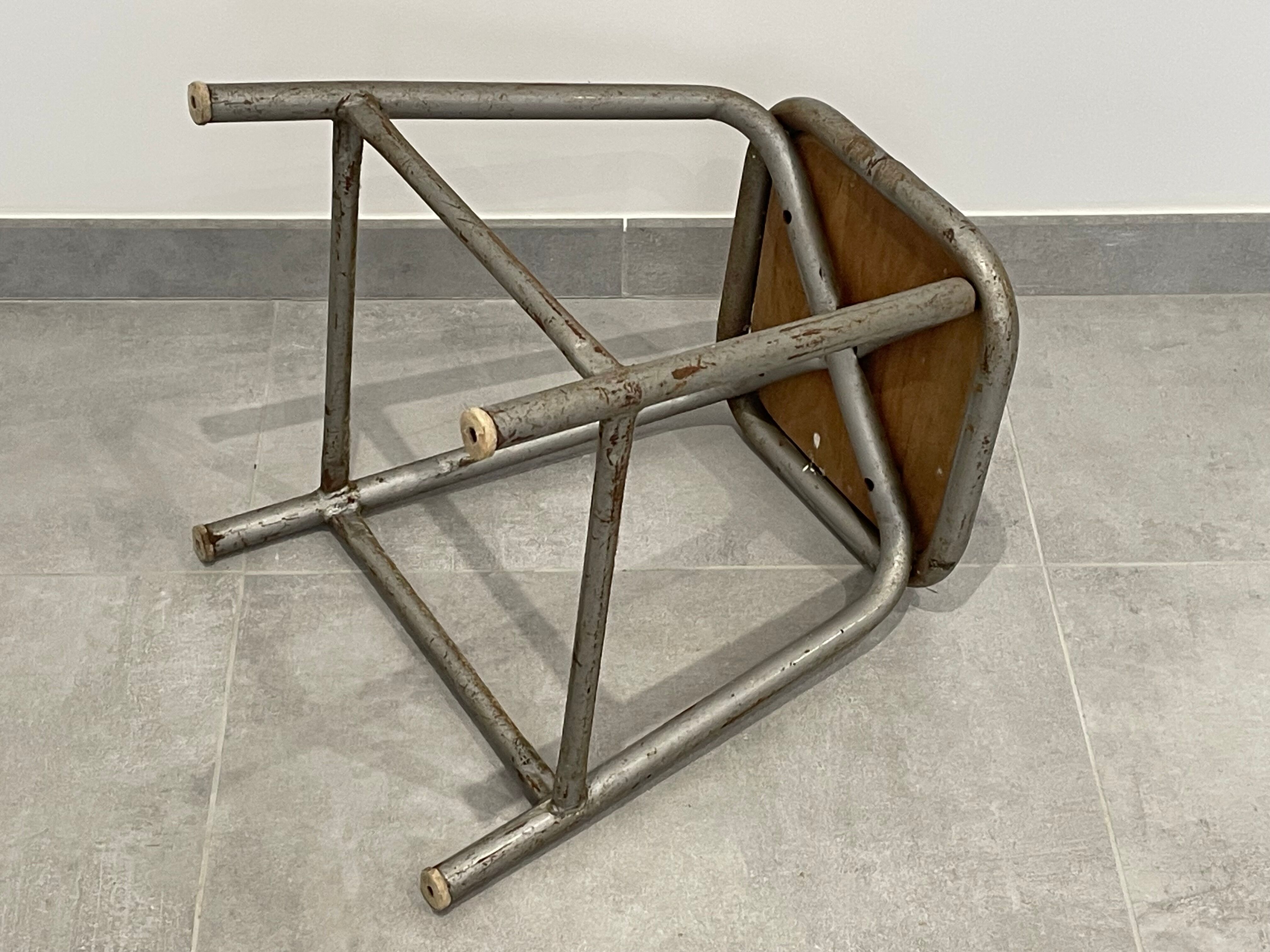 Tabouret d'atelier fer et bois