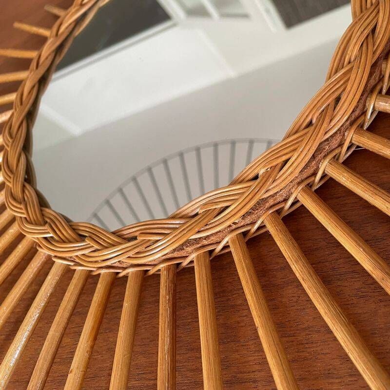 Diamond-shaped sun mirror in rattan – France, 1960s