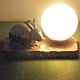 French Art Deco Lamp Marble Base Silver Metal Rabbit Crackle Ball Shade 3365