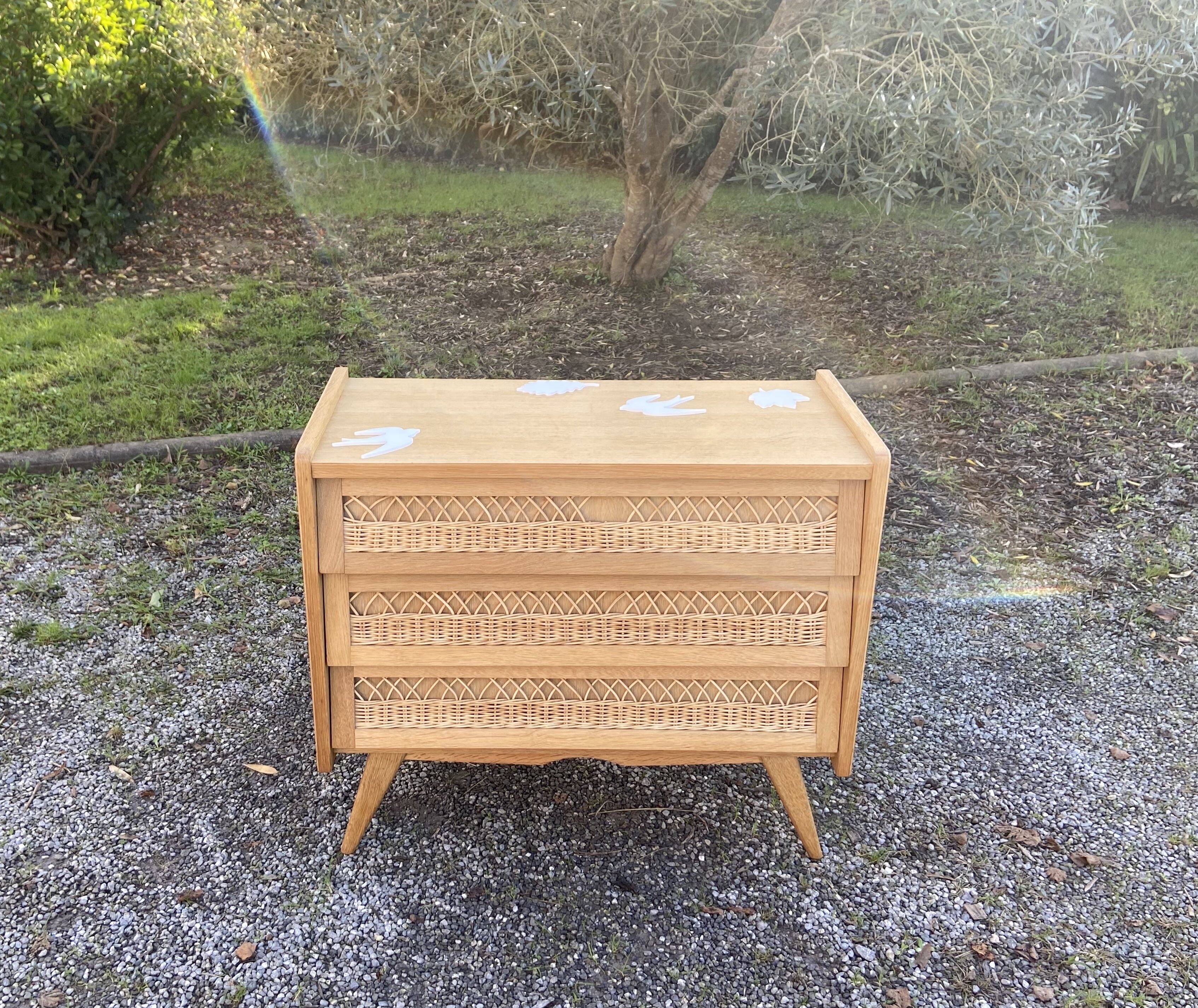 Commode vintage bois rotin