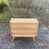 Commode vintage bois rotin