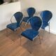 Set of 4 chrome chairs with perforated seats in blue lacquered metal