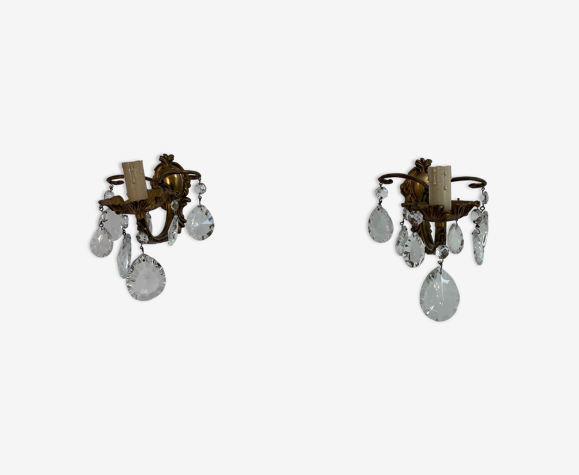Paire d'appliques anciennes métal doré pampilles 1 feux