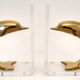 Dolphin bookends in gold metal and plexiglass – 1980s