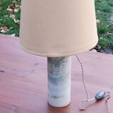 Designer lamp from the 70s in almond green onyx with original fabric shade