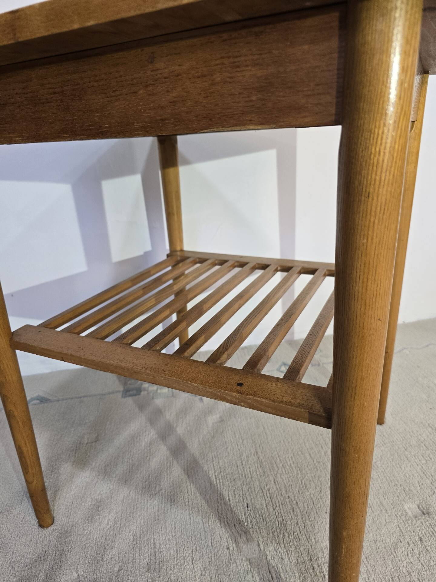 70s Hardwood Coffee Table with Slatted Shelf