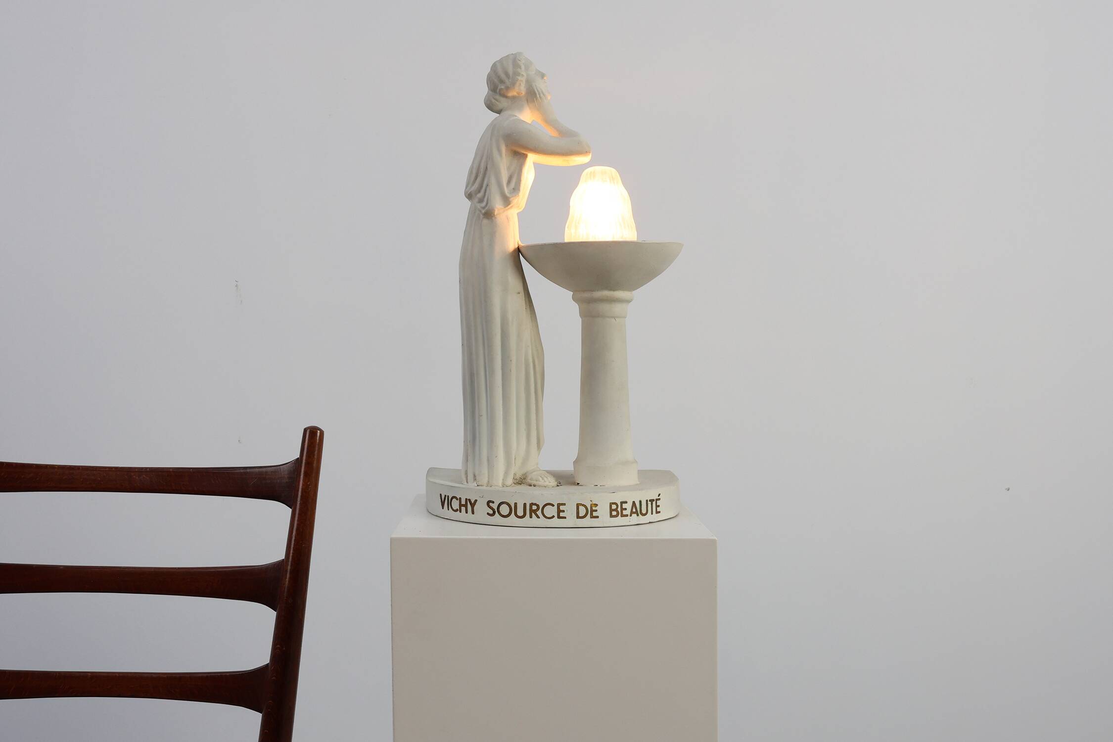 Art Deco Vichy Advertising Lamp in Plaster, Belgium 1930s