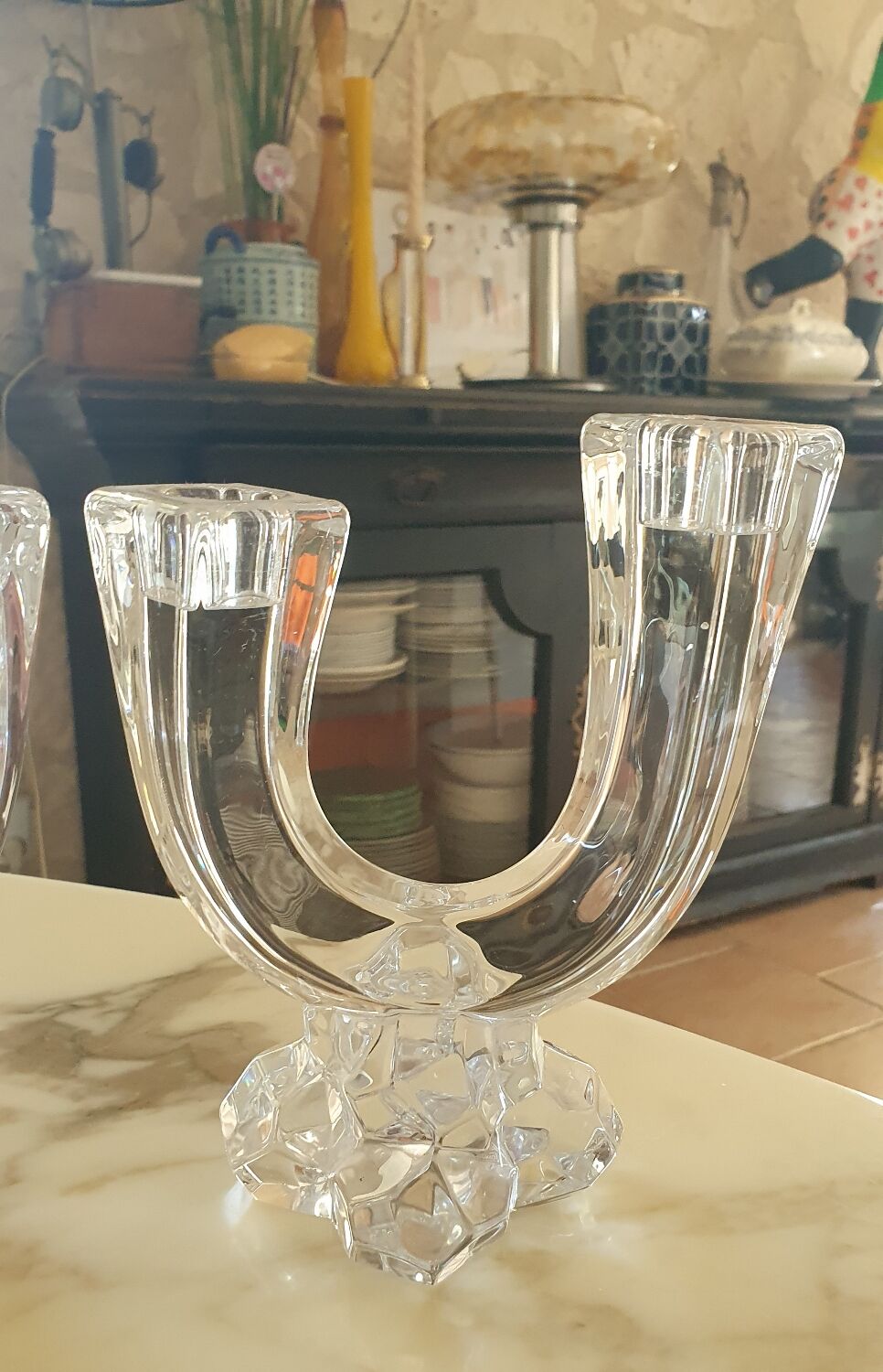 Pair of Vannes crystal candlesticks