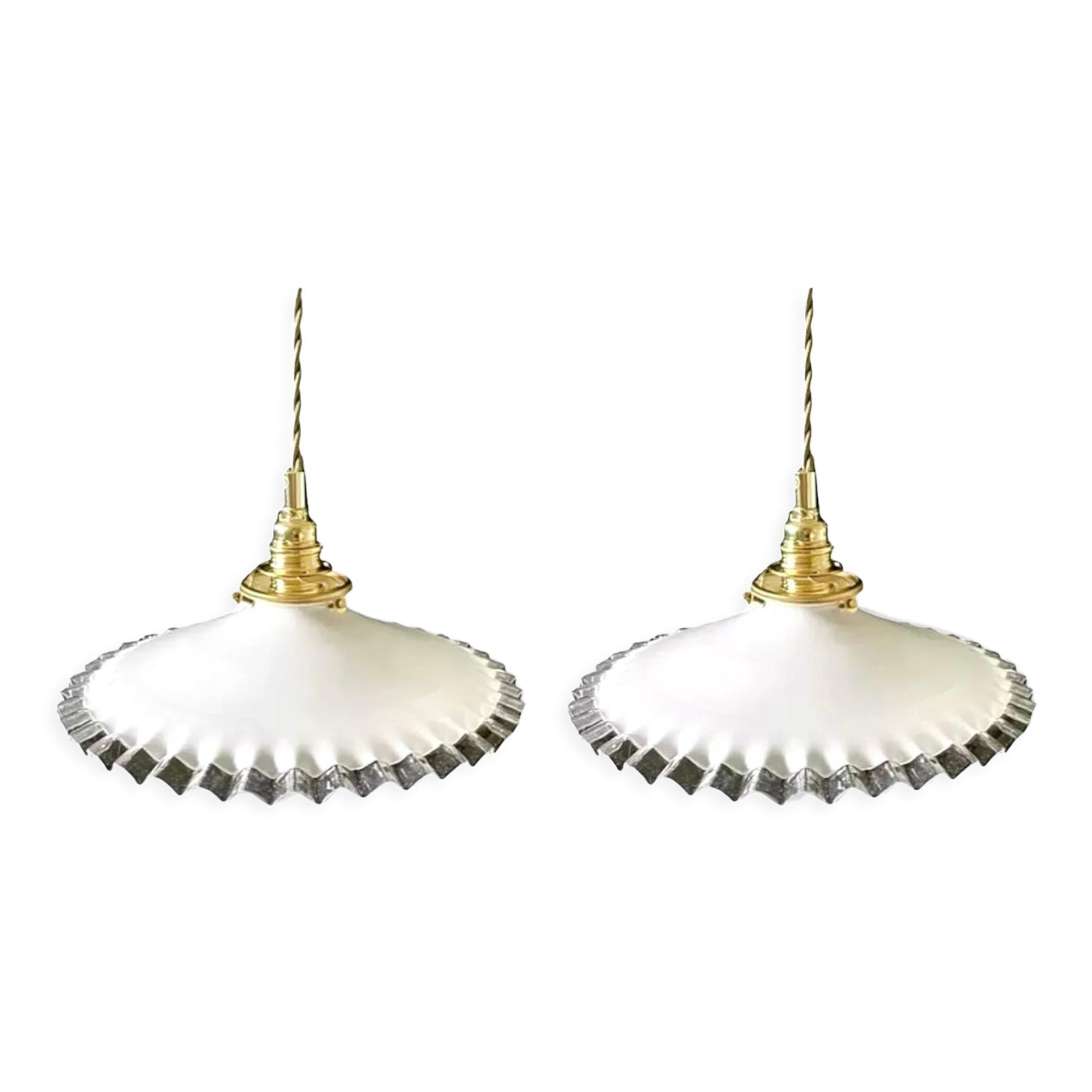 Set of two electrified white opaline suspensions with nine