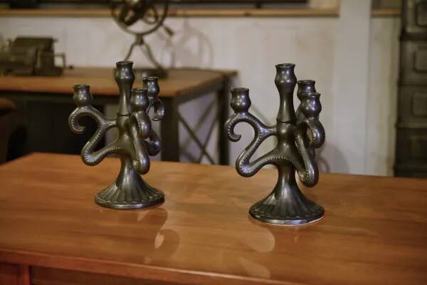Pair of ceramic candlesticks, Sars-Poteries, 1950s
