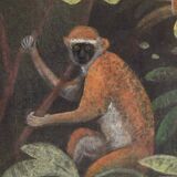 Painted canvas depicting animals on an exotic background. Contemporary.