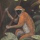 Painted canvas depicting animals on an exotic background. Contemporary.