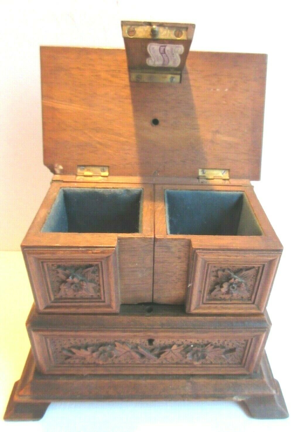 Jewelry box Sculpture Wood Black Forest, 3 compartments, Cabinet Napoléon III