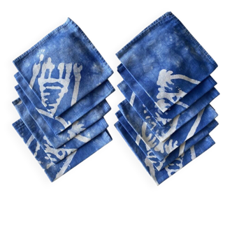 11 small Tye & Dye towels with African patterns - Blue - cotton - 35x35 cm