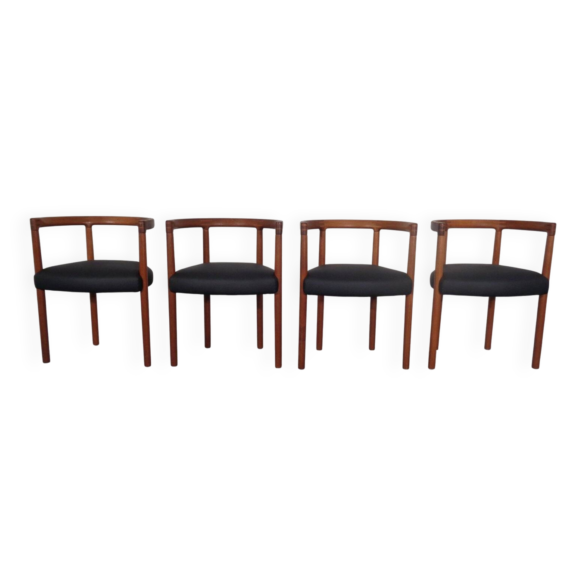 Teak & Leather Model 195 Dining Chairs by Ole Gjerløv-Knudsen & Torben Lind for France & Søn, Denmark, 1960s, Set of 4