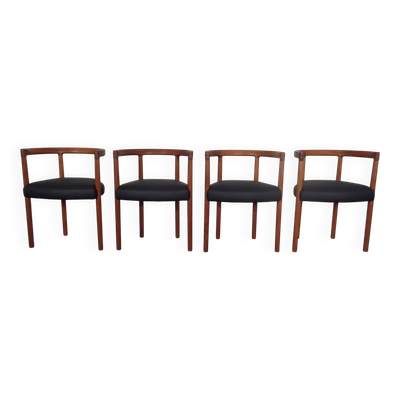 Teak & Leather Model 195 Dining Chairs by Ole Gjerløv-Knudsen & Torben Lind for France & Søn, Denmark, 1960s, Set of 4