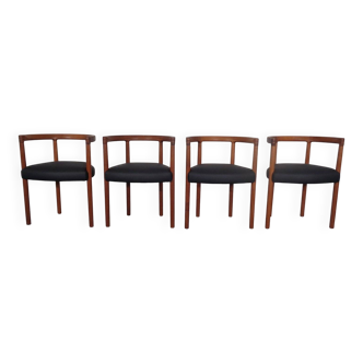 Teak & Leather Model 195 Dining Chairs by Ole Gjerløv-Knudsen & Torben Lind for France & Søn, Denmark, 1960s, Set of 4