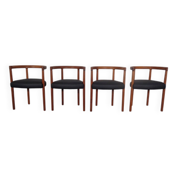 Teak & Leather Model 195 Dining Chairs by Ole Gjerløv-Knudsen & Torben Lind for France & Søn, Denmark, 1960s, Set of 4