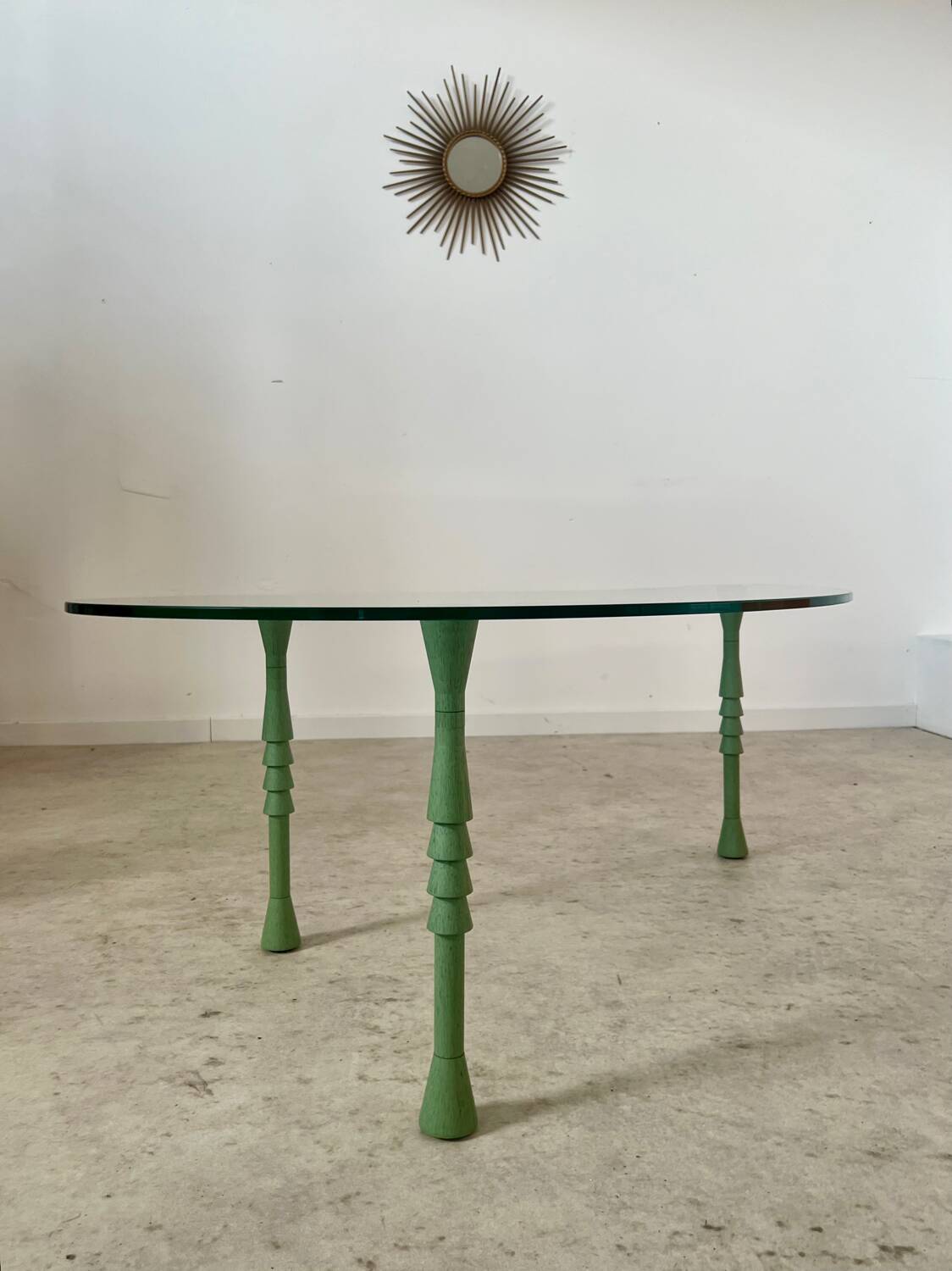 Old bean coffee table free form glass top Italian design 80s vintage