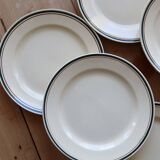 6 assiettes à dessert vintage faïence beige double liseré multicolore