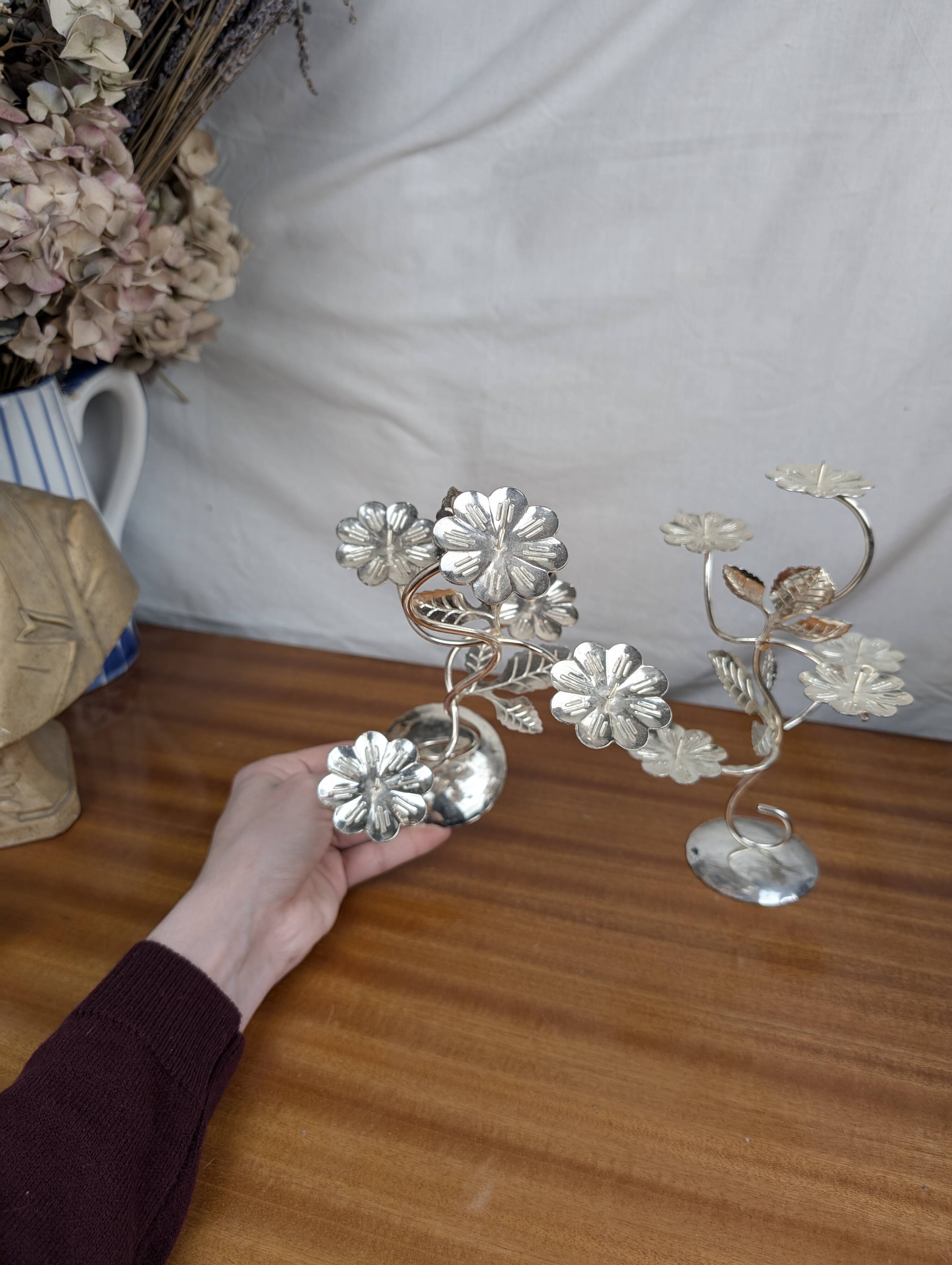 Pair of Art Nouveau Style Silver Plated Metal Candlesticks, BMF Made in Germany