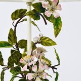 Hand-painted Toleware table lamp with wild apple blossom flowers, Salvadori, Italy, 1950s.