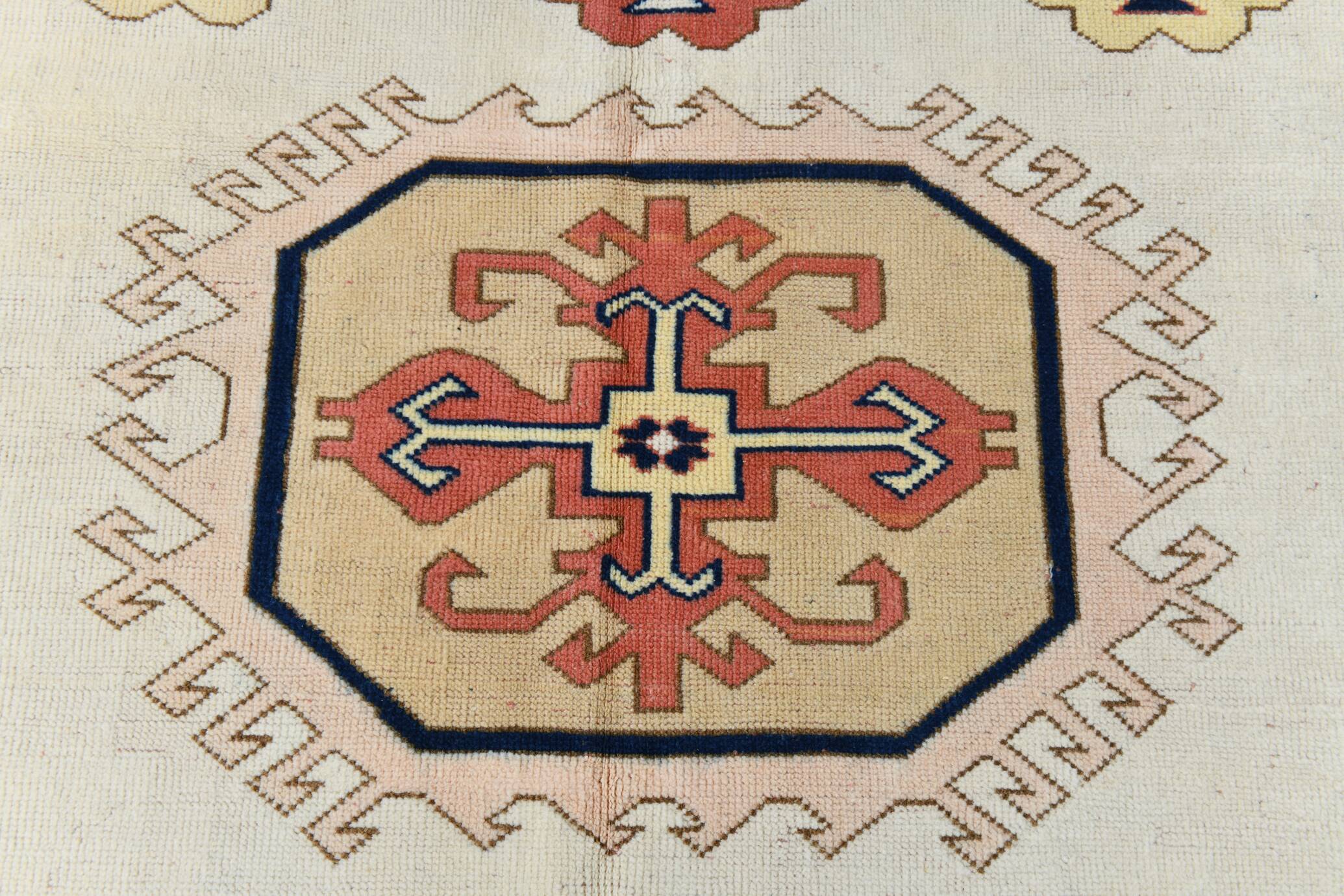 Beige & Pumpkin Orange Antique Vintage Rug Made in Anatolian, 202x284 Cm