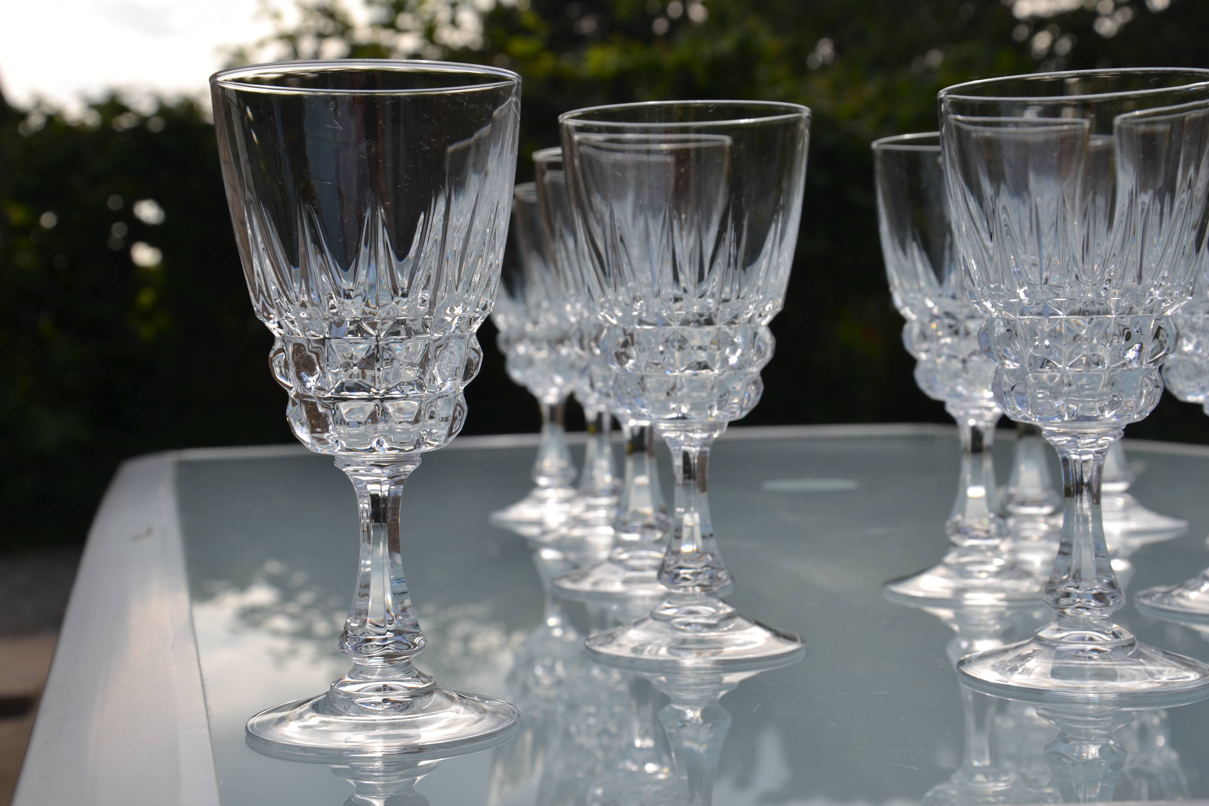 12 antique crystal stemmed glasses