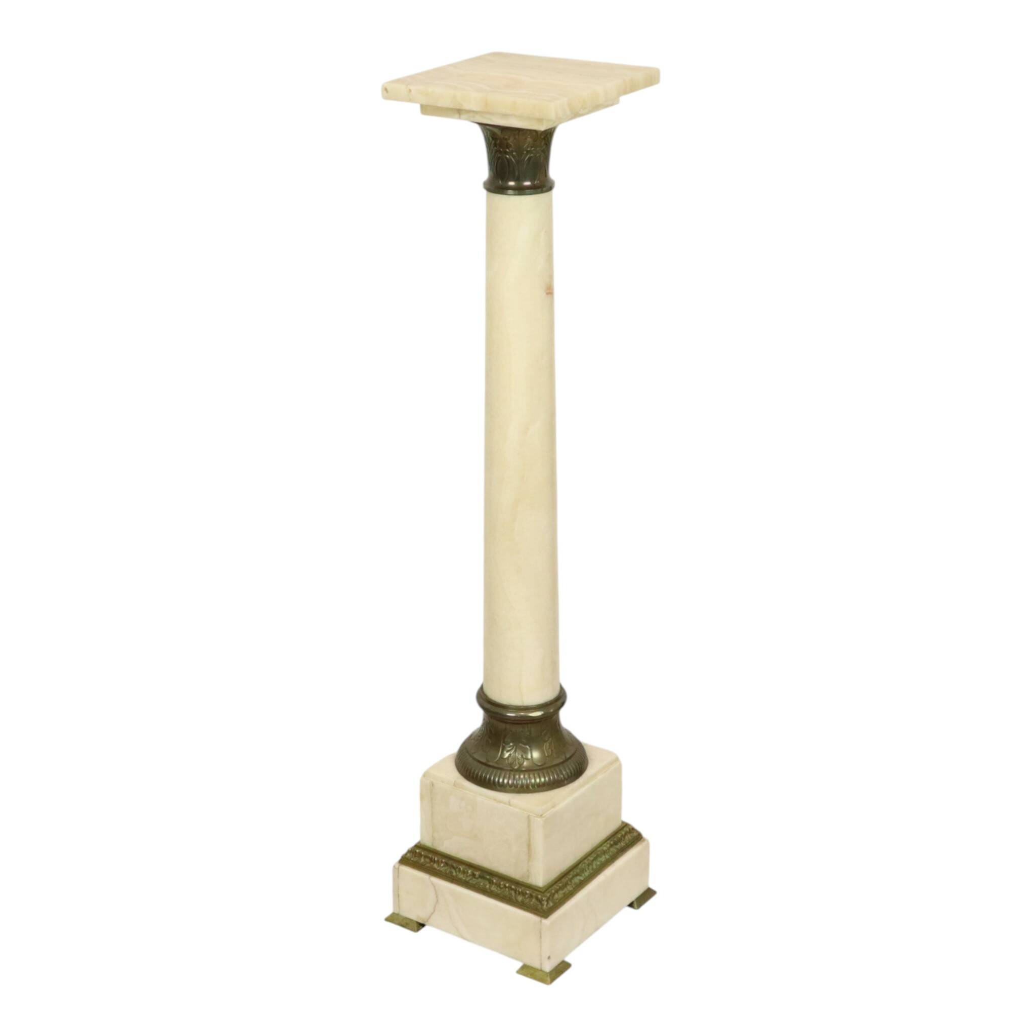 Antique Column Pedestal Onyx Marble and Bronze 19th Century 115cm