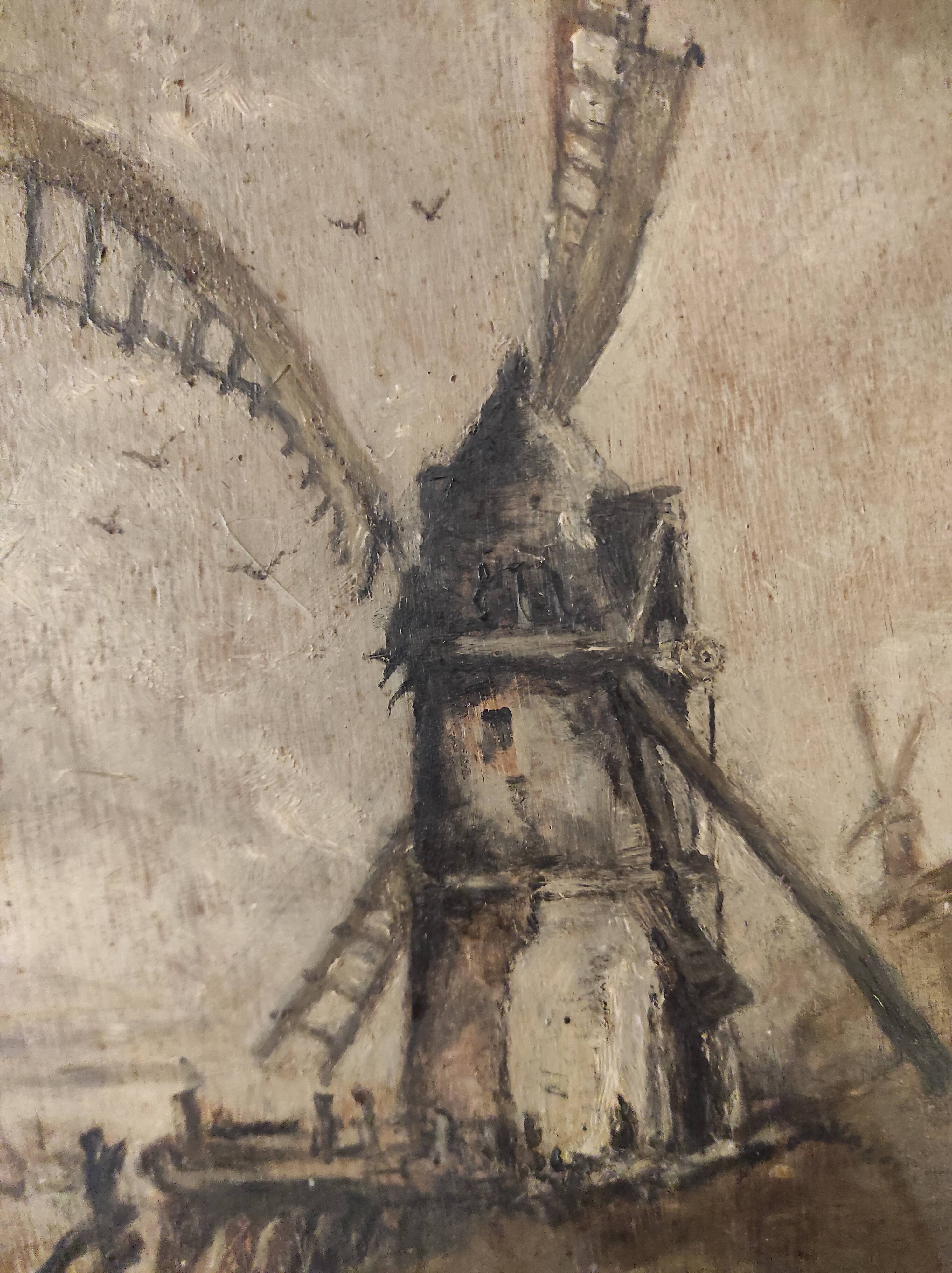 French vintage oil painting about Montmartre in the 17th century, signed Gatacre